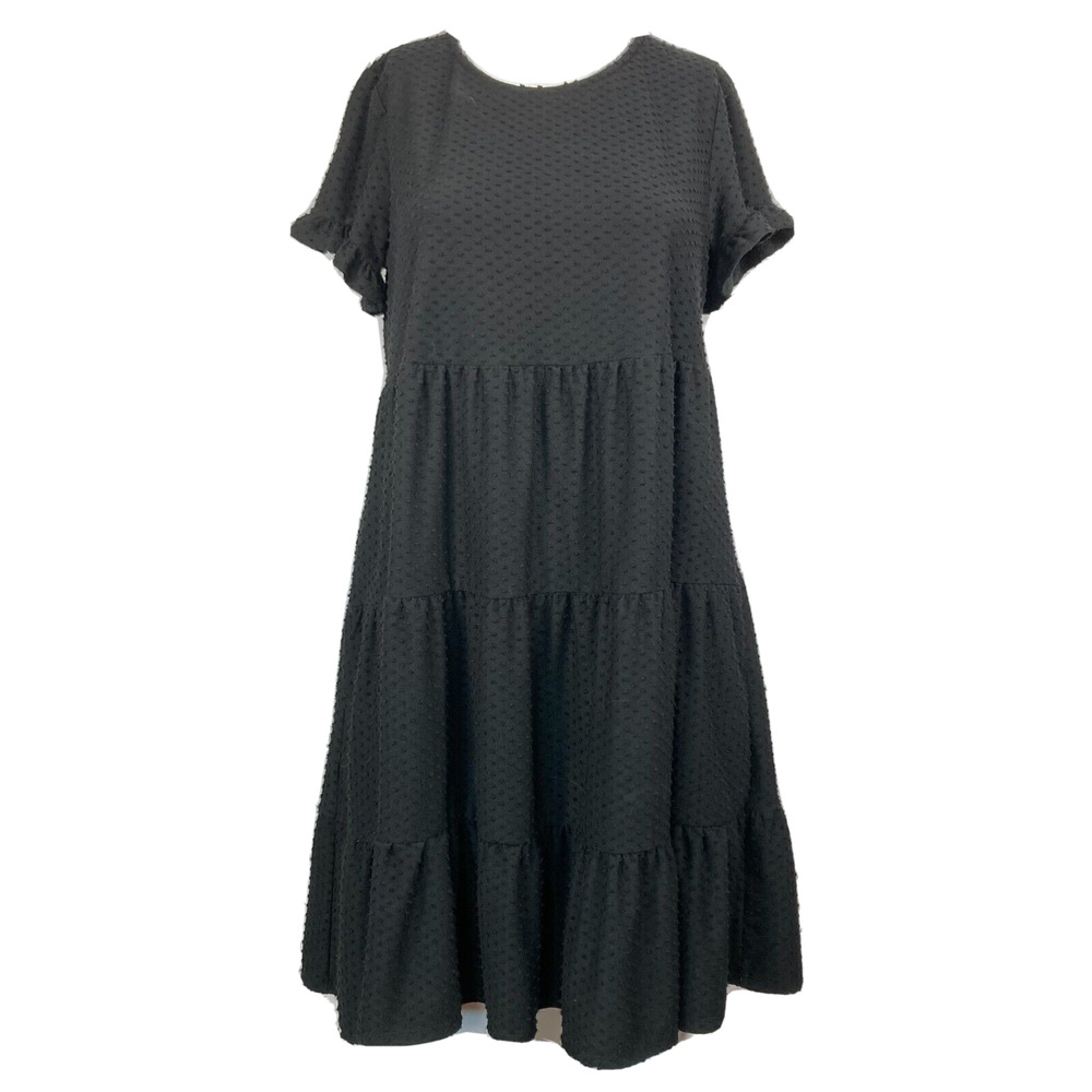 Sugar Lips Dress Womens Sz S Black Roam Around Swiss Dot Tiered A Line Pockets